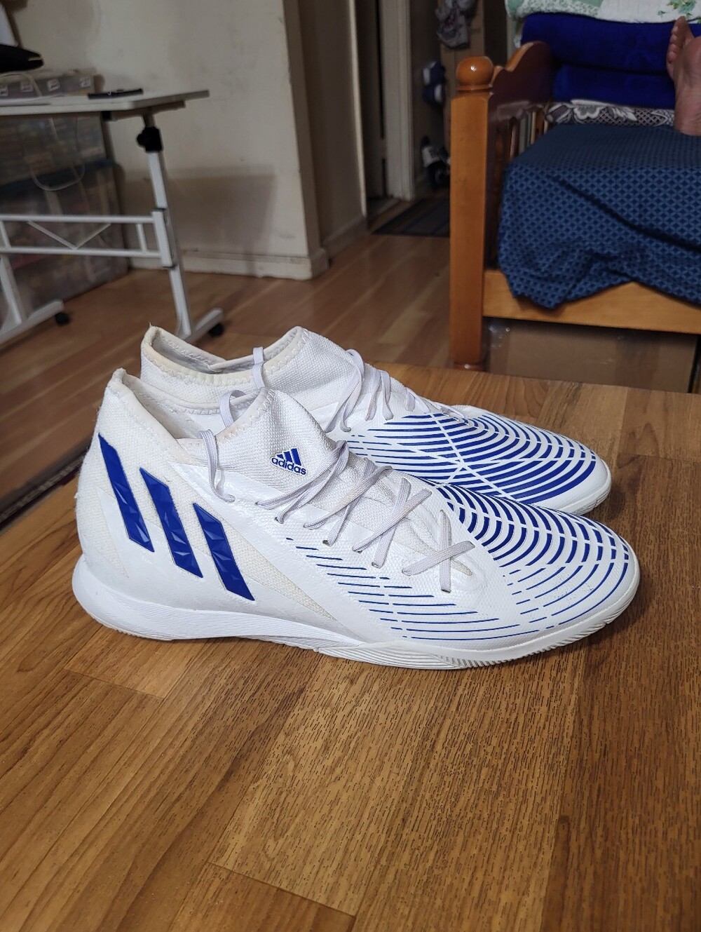 ADIDAS PREDATOR EDGE.3 INDOOR SOCCER SHOES GX2644 WHITE BLUE COLORS MENS SIZE 13
